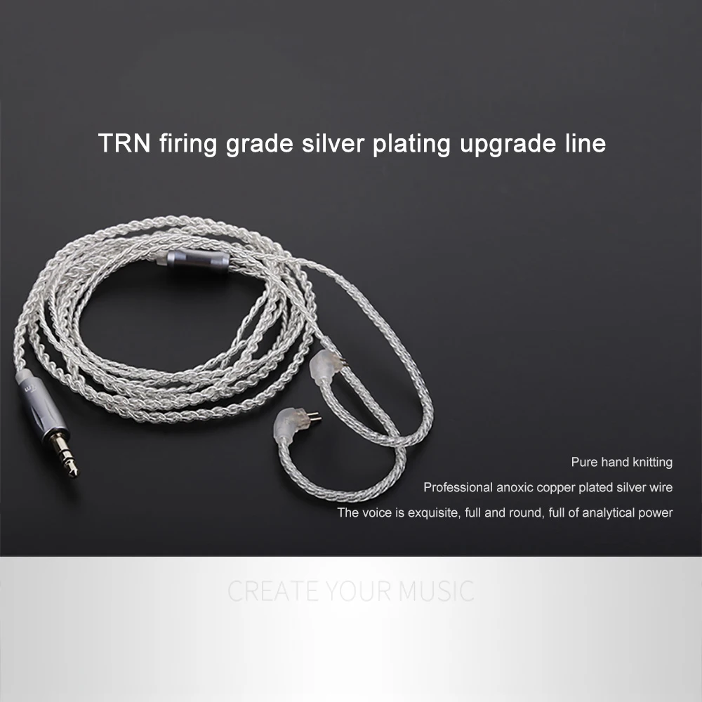 TRN V10 V20 сменный кабель 2Pin Модернизированный позолоченный серебряный кабель MMCX IE80 A2DC разъем для KZ ZS6/ZST/ZS10 ZSA RT-1 TFZ SE215 535