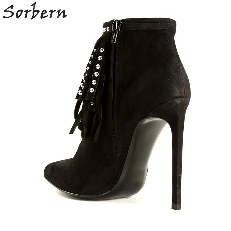Женские ботинки с заклепками Sorbern черные вечерние на тонком каблуке 2017|ankle boots for