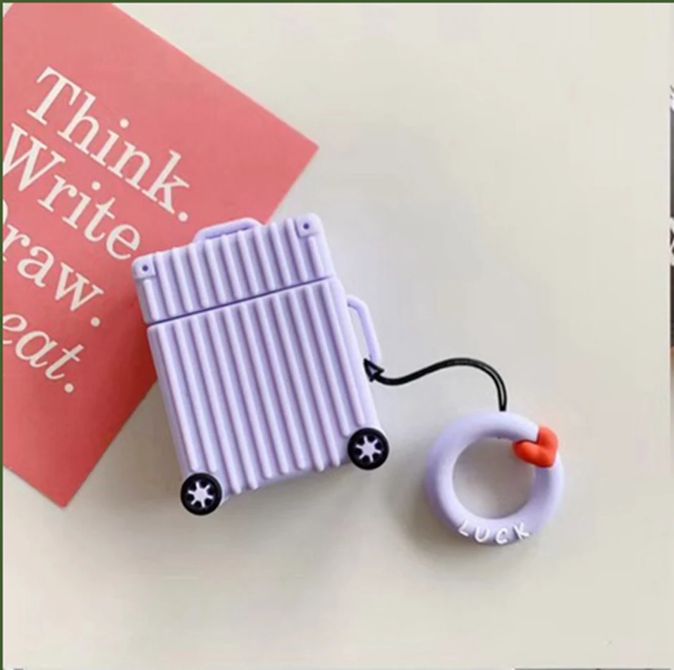 Taro Purple Для AirPods чехол Модный милый костюм чехол для багажника Чехол для багажа для Apple Airpods 2 защитный чехол для наушников с кольцом на палец - Цвет: Taro Purple