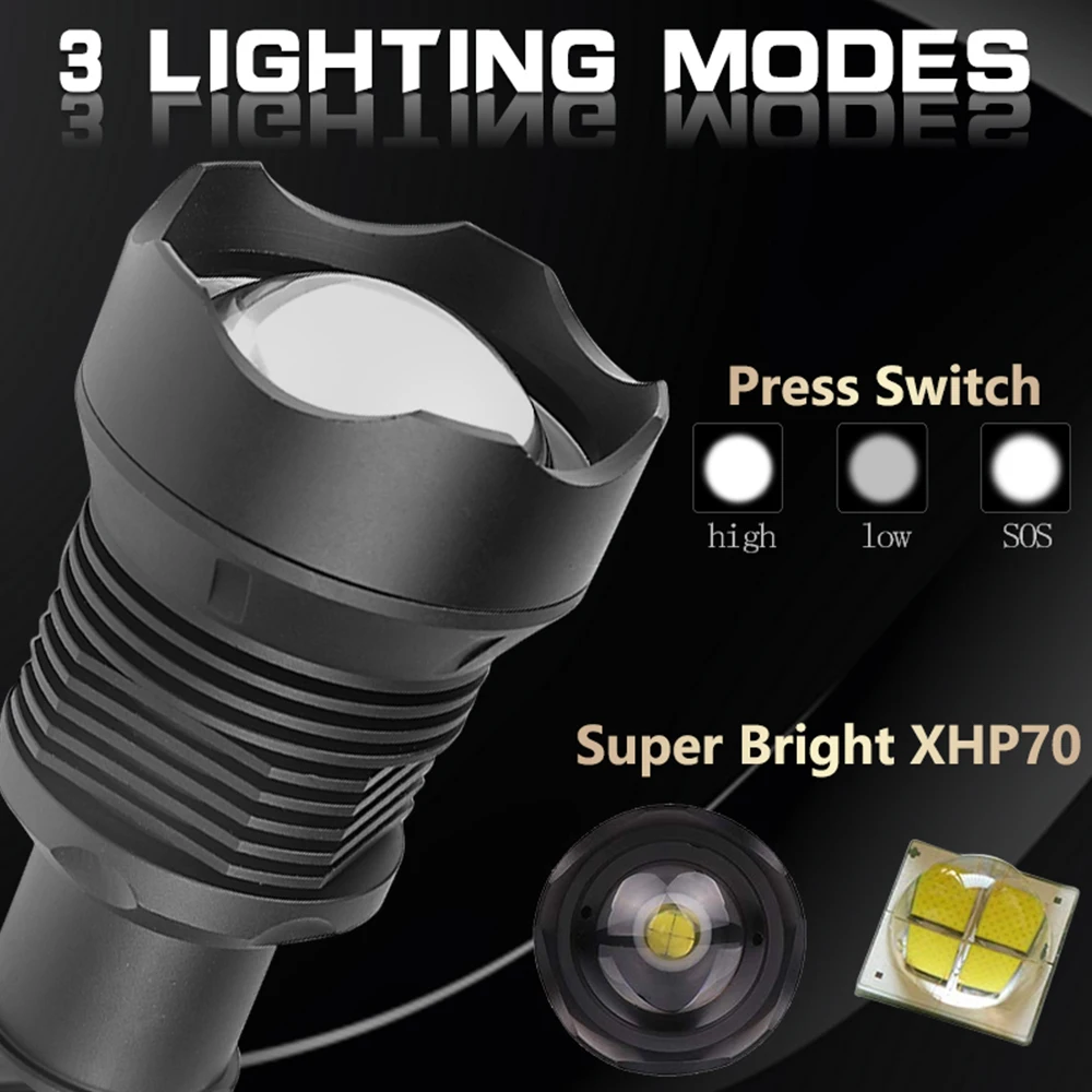 Новый светодиодный фонарик XHP70 XHP50 масштабируемый USB Перезаряжаемый тактический