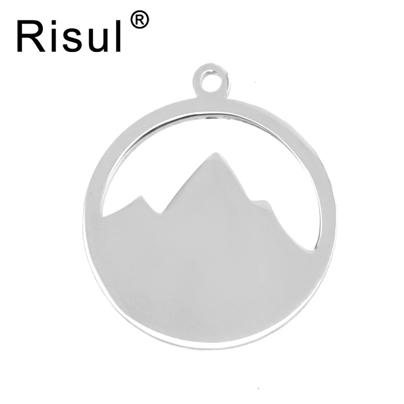 100pcs Risul Mountain peak Pendant Round blank charms Pendants stainless steel both sides mirror polished wholesale price