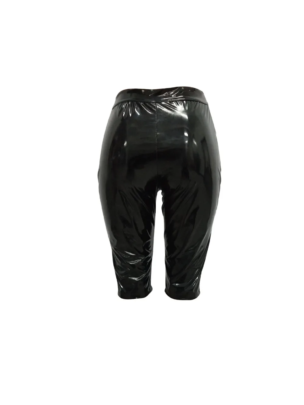 Pantalon Femme, Стрейчевые штаны из искусственной кожи, женские штаны с высокой талией, на молнии, до колена, однотонные штаны, Капри