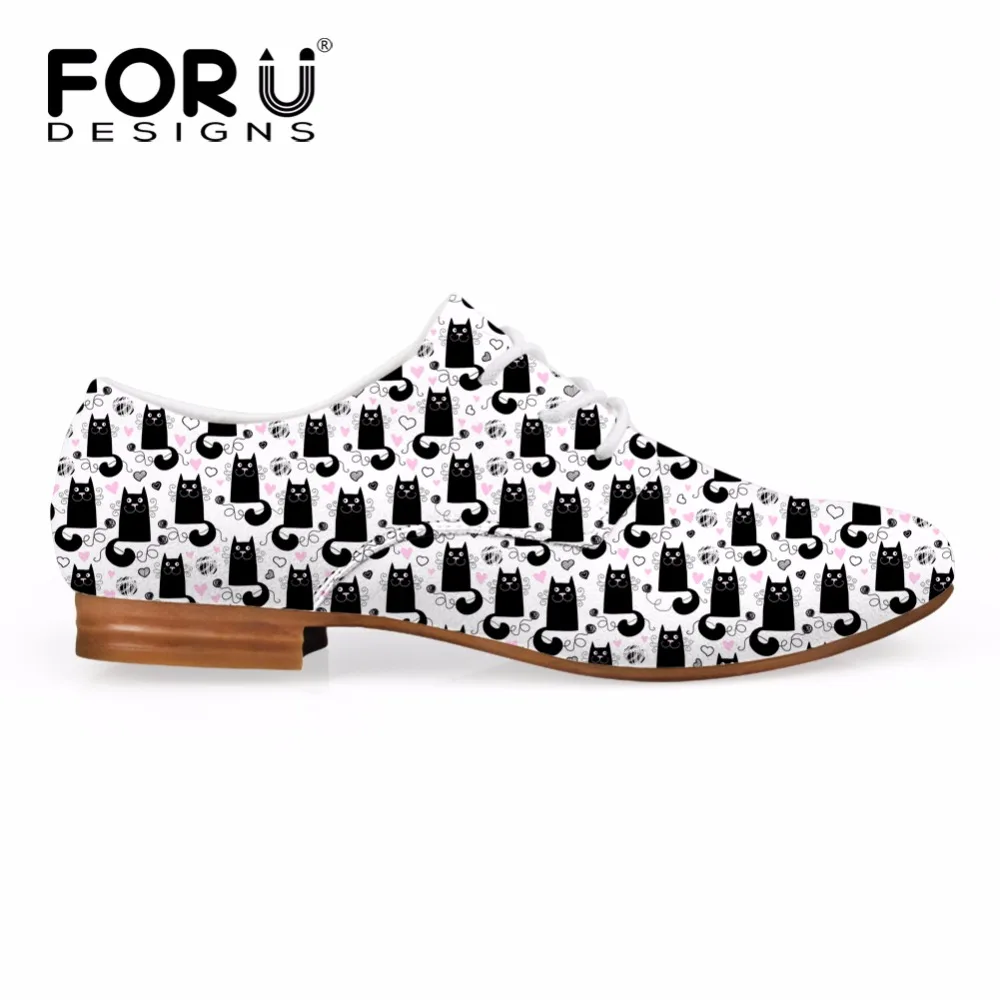 FORUDESIGNS/женские модные кожаные туфли с 3D принтом животных и кошек; новые весенние женские туфли-оксфорды на плоской подошве; женские модельные туфли-оксфорды