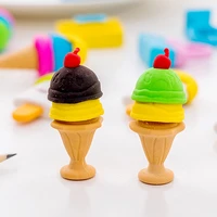 1pc novelty ice cream erasers drawing writing wiping off stationery kids study colorful eraser decor pupils rewards wholesale