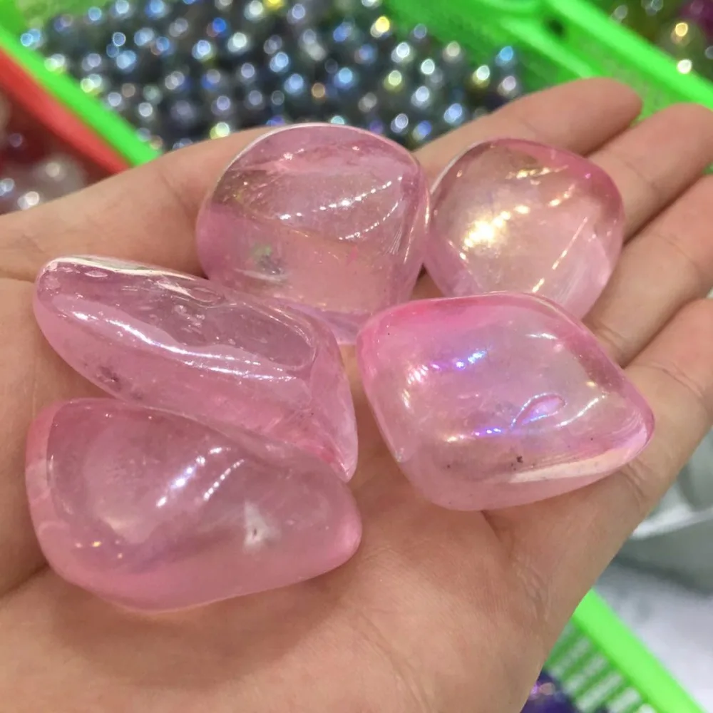 Фото 5pcs Angel Aura Quartz Pink Titanium Bismuth Coated Crystal Tumbled stone Healing Stones 5pcs Angel Aura Quartz Pink Titanium Bismuth Coated Crystal Tumbled stone Healing Stones