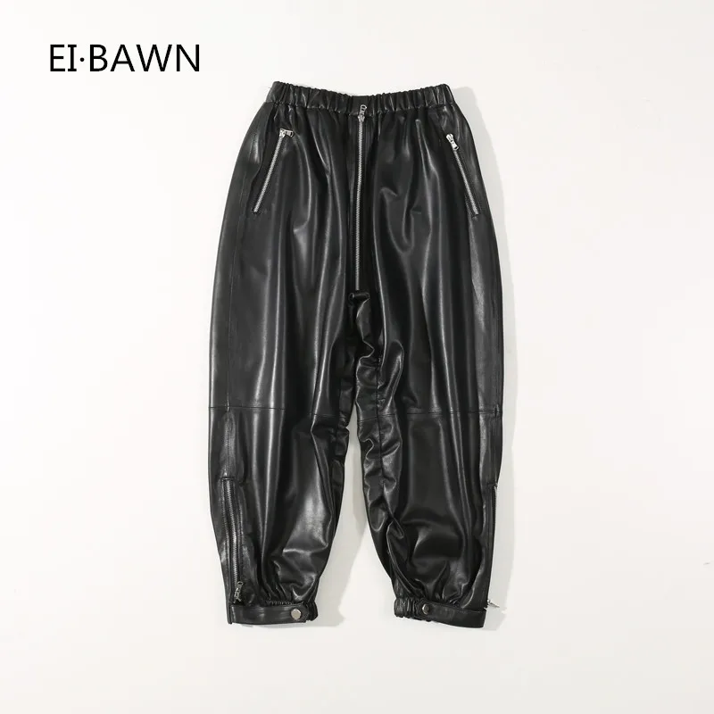 Женские широкие брюки из овчины шаровары большого размера натуральной кожи