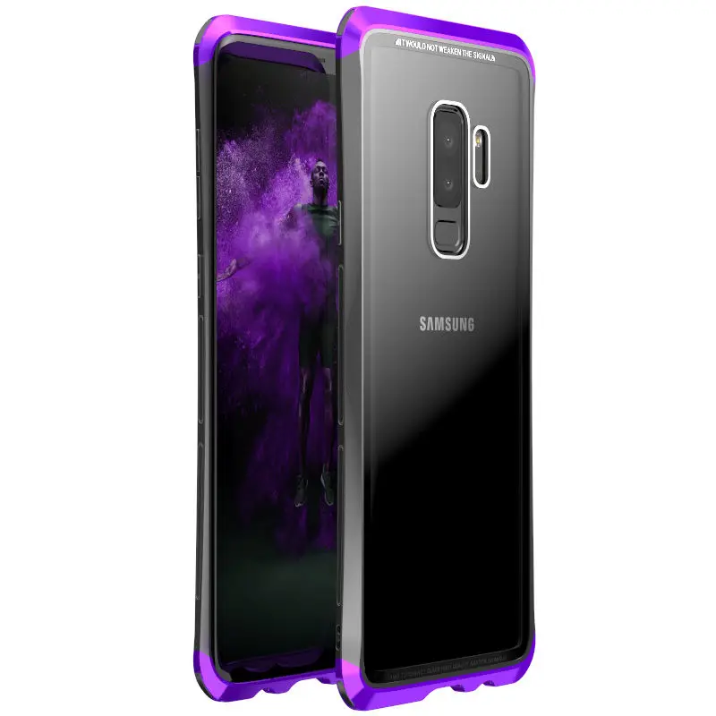 Металлический бампер для samsung Galaxy S9 чехол S 9 прозрачный стеклянный чехол для Galaxy S9 чехол для samsung Galaxy S9 Plus чехол - Цвет: Black and Purple