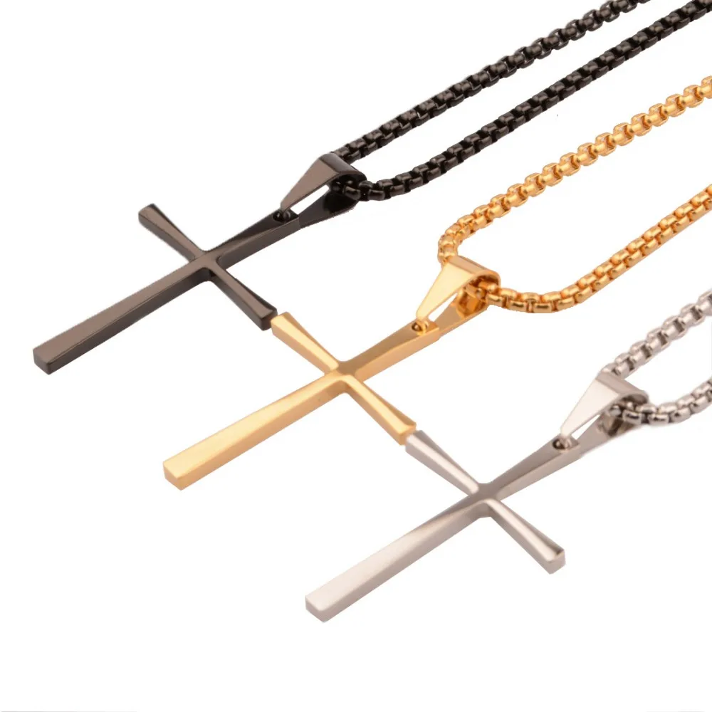 

Hot Fashion Stainless Steel Silver Color/Gold/Black Cross Crucifix Pendant Mens Womens Necklace Jewelry Free Box Chain 24"*3mm