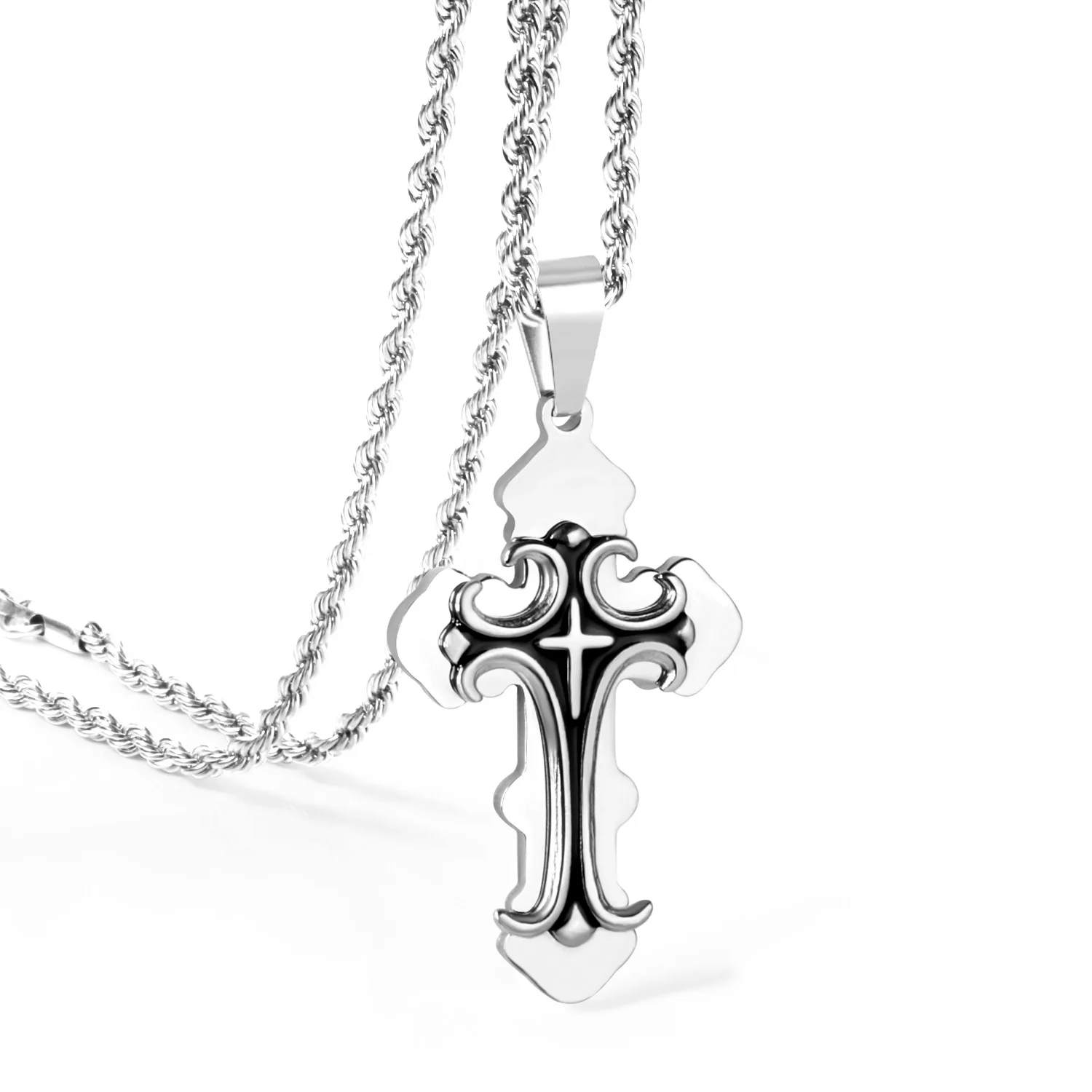 Ожерелье подвеска из нержавеющей стали 316L Jesus Christ Cross золотое/серебряное 4 мм 45