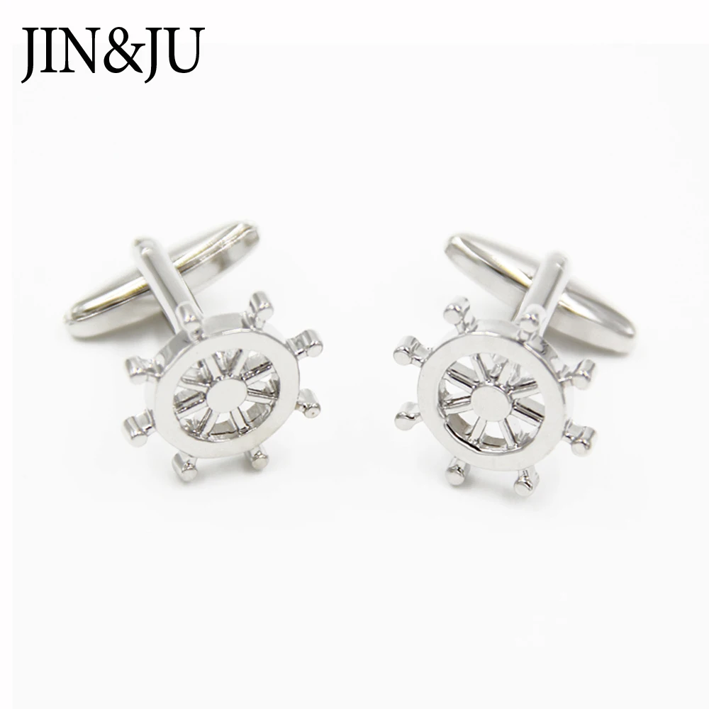JIN& JU, Классическая распродажа, мужские ювелирные изделия, серебряные запонки в форме руля, запонки для рубашки, аксессуары, запонки с якорем для мужчин