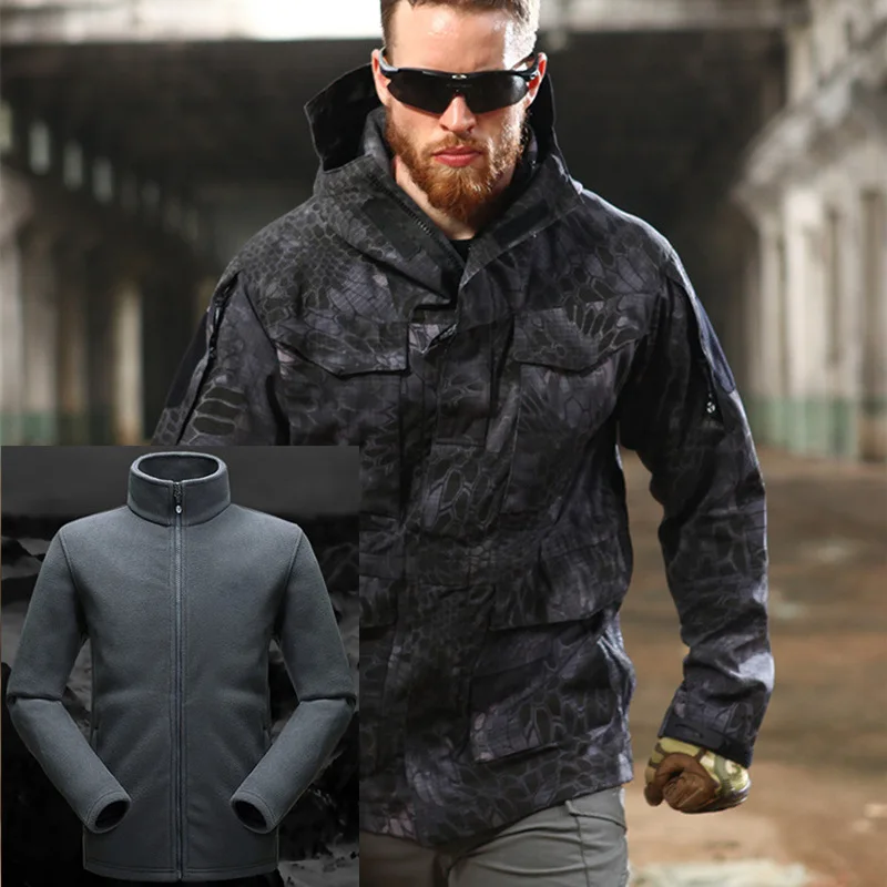Black python liner Зимняя флисовая подкладка и тактический Тренч M65, Мужское пальто, армейские военные водонепроницаемые пальто, ветровка с капюшоном, верхняя одежда, весенняя одежда - Цвет: Black python liner