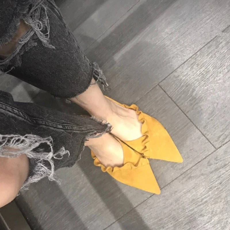 Винтаж имбирь острым воланами заголовок сандалии на плоской подошве женские |