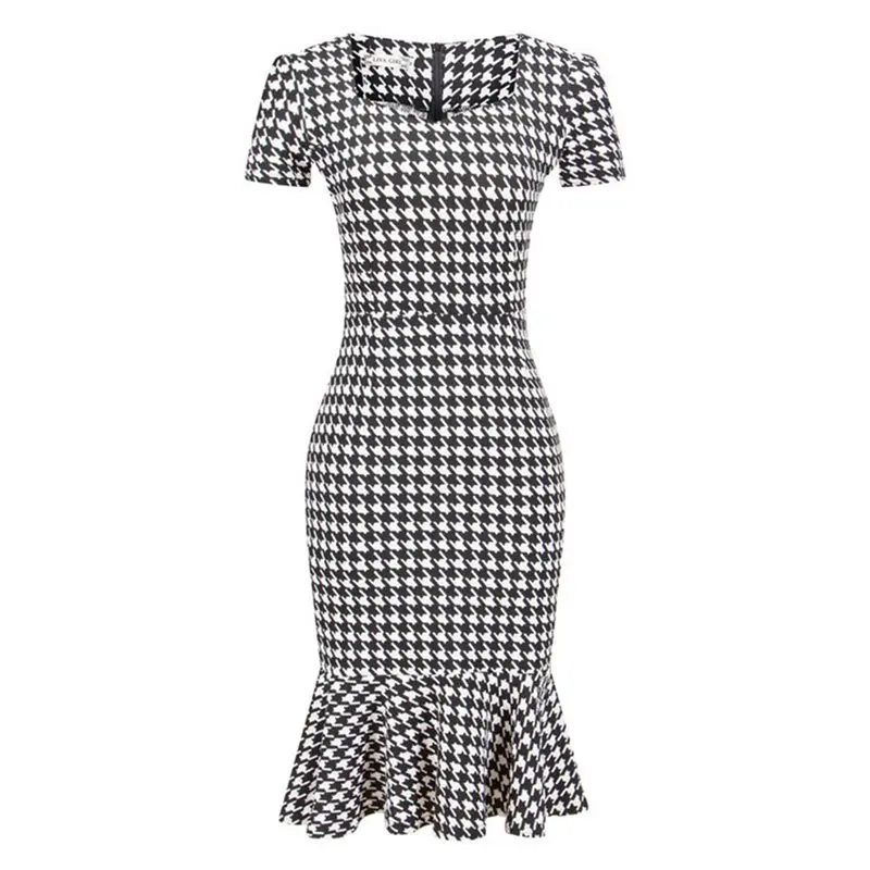 Классическое винтажное черное клетчатое платье Bdycon для женщин сексуальное