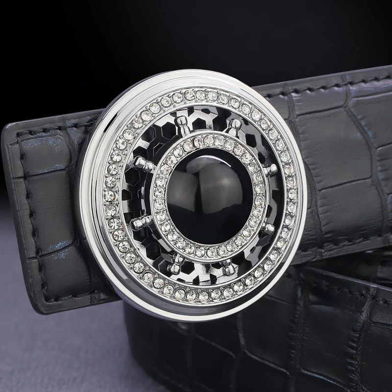 High quality designer belt men genuine leather luxury famous rotate round buckle Crocodile pattern Waist Strap Casual Waistband