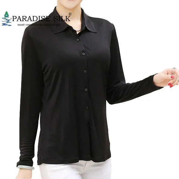 

Womens Clothing 100% Pure Silk Knit Women's Turndown Collar Button Long Sleeves Top Size M L XL XXL XXXL