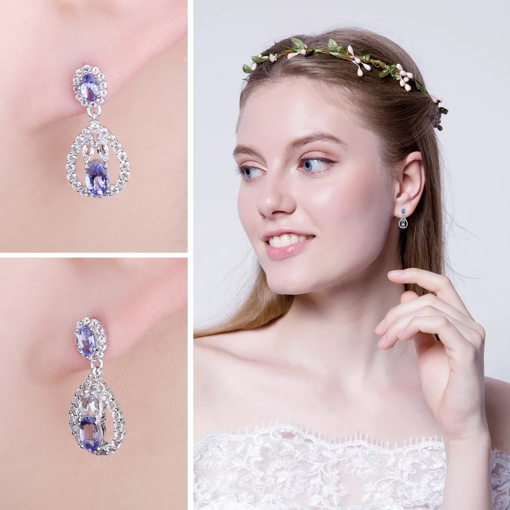 JewelryPalace элегантный 2.8ct натуральный Танзанит падение белый топаз Длинные висячие
