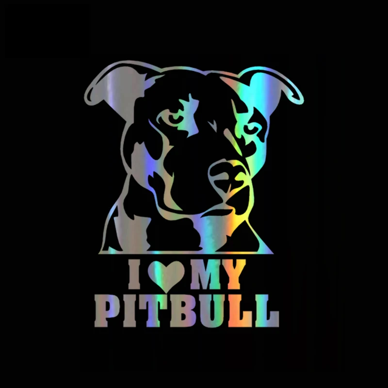 

window Sticker 9.4*11.5CM I LOVE MY PITBULL Funny window Decal Reflective Laser Vinyl window Sticker window Styling Black Silver