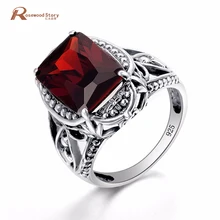 Genuine Garnet Stone Crystal Ring Solid 925 Sterling Silver Brand New For Women Hot Sale Fabulous Vintage Charm Gift Jewelry