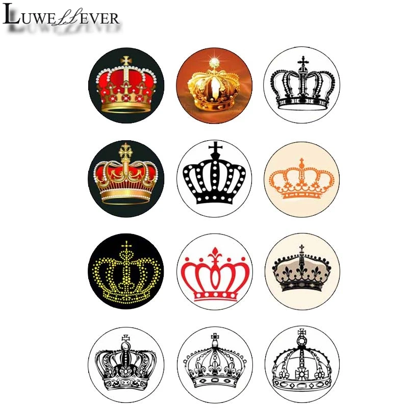 

10mm 14mm 16mm 12mm 20mm 25mm 390 12pcs/lot Crown Mix Round Glass Cabochons Jewelry Findings 18mm Snap Button Charm Bracelet