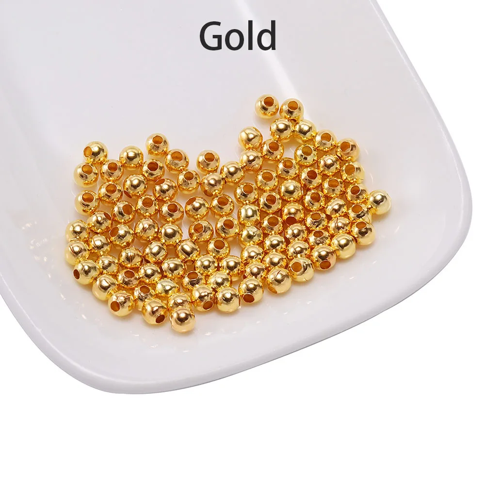 Gold 100 шт./лот, 3, 4, 5, 6 мм, золотые, серебряные, круглые бусины-разделители, гладкий Бисер для изготовления ювелирных изделий, аксессуары, принадлежности - Цвет: Gold