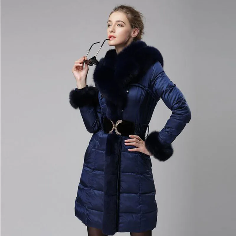 Большой натуральный Лисий Мех 2018 Высокое качество зимняя куртка женская