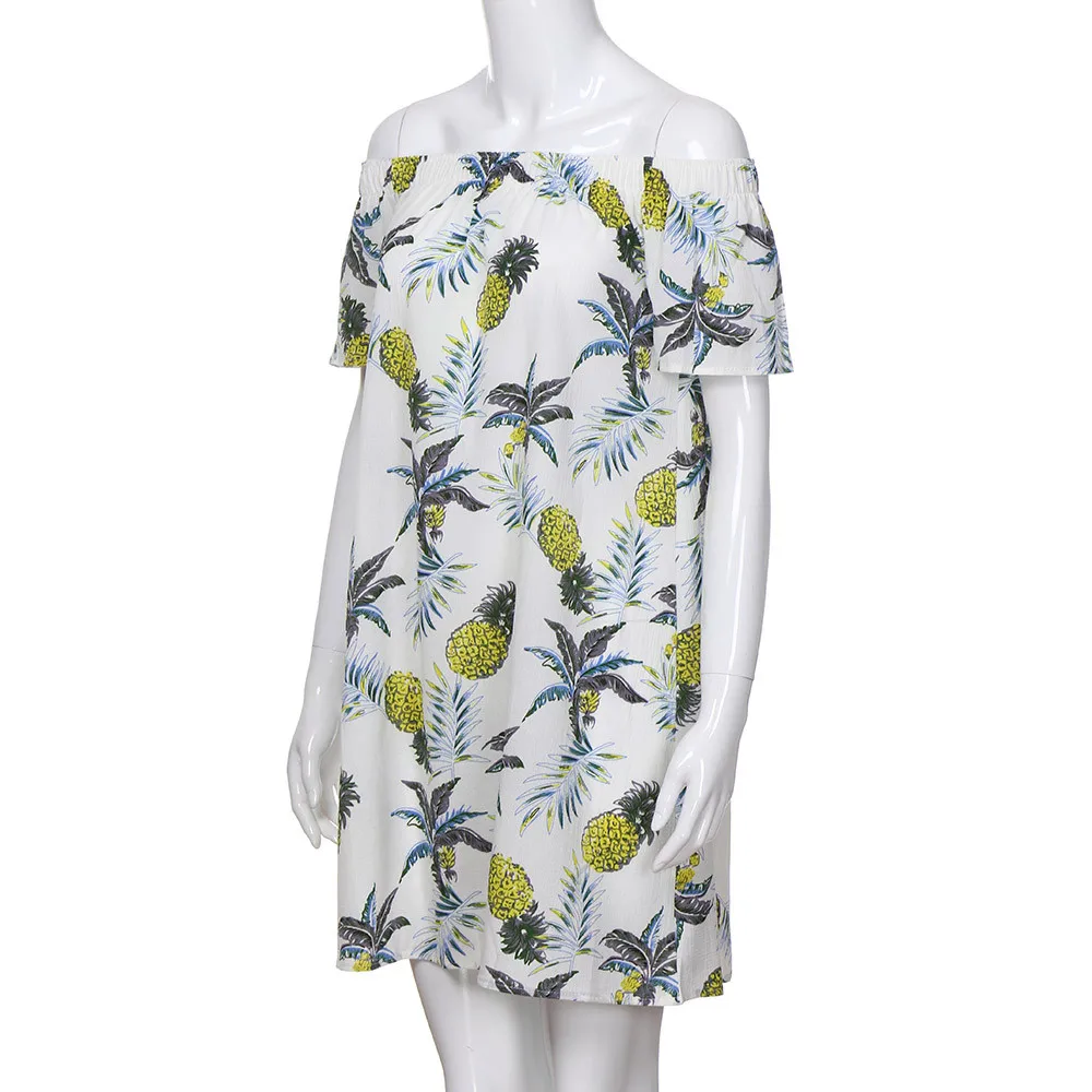 Женское платье с открытыми плечами принтом Pinapple вечерние короткие пляжные мини