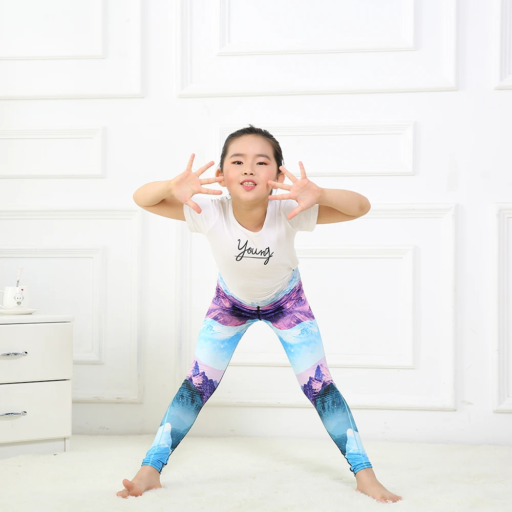 Frecici девочек yoga леггинсы Снежная гора синий фиолетовый galaxy принтами детский