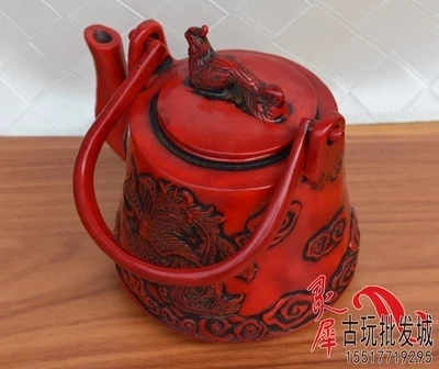 Archaize special craft collection imitation Red Coral carving water pot dragon and Phoenix decoration ornaments | Дом и сад