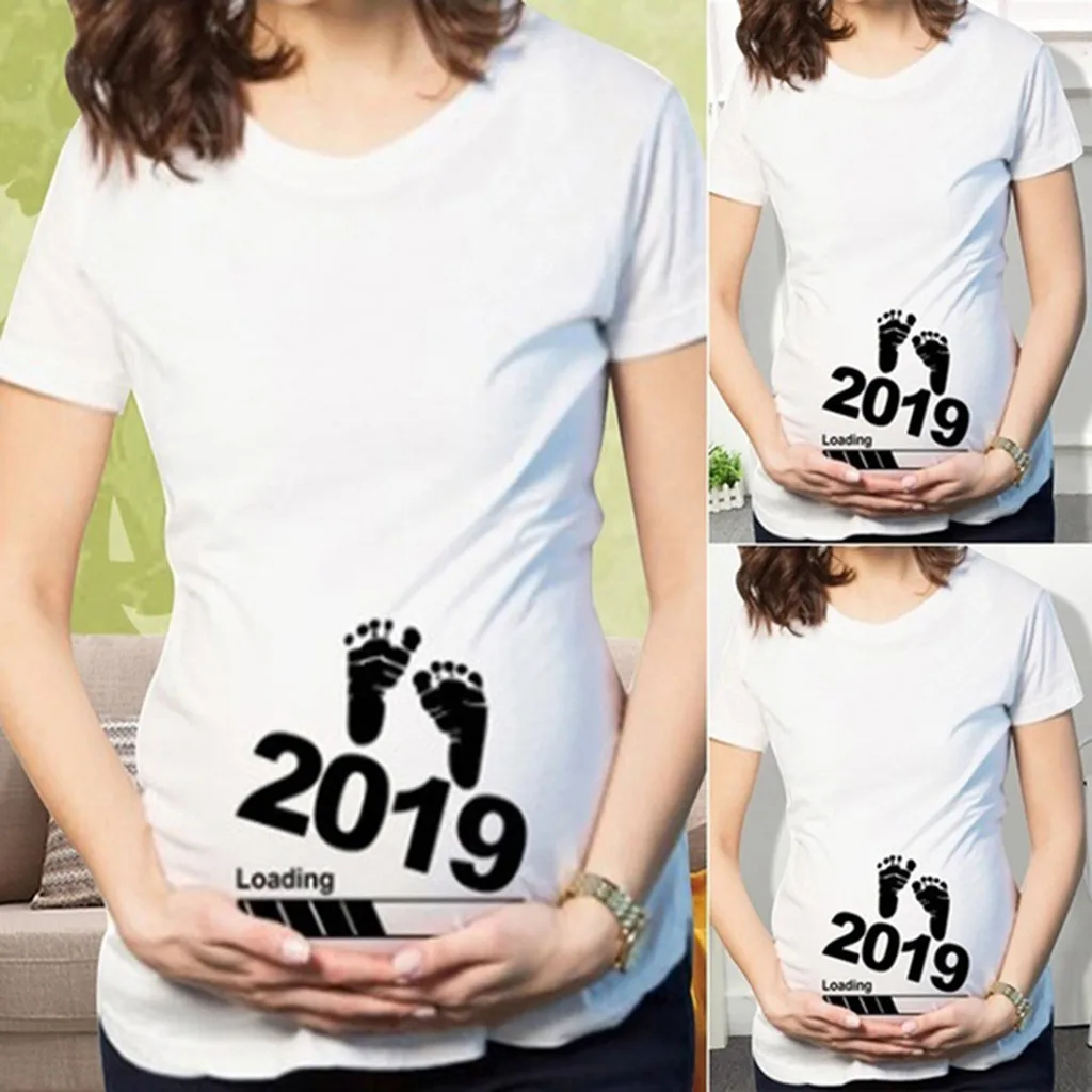 Коллекция 2019 года женские модные топы для беременных с принтом отпечатка ноги