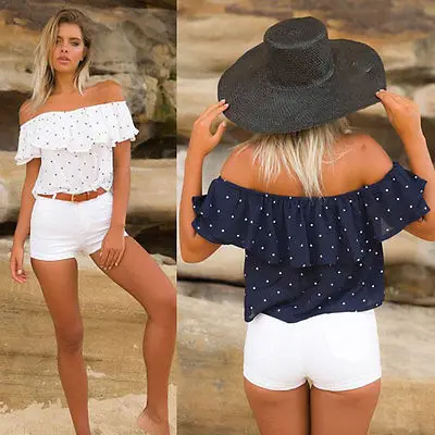 Модные женские летние свободные топы сексуальные с открытыми плечами большие