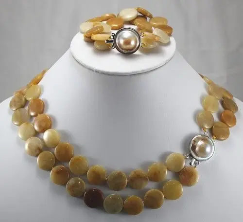 New Design Natural Jade Coin 17&quot Brecelet &amp 20&quot Necklace Jewelry Set AA1012 | Sets