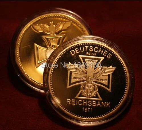 

Retail 20pcs/lot 24KT Bullion German Coin 24K Gold Plated Clad DEUTSCHES EAGLE REICHSBANK 1871 Germany Round Coins