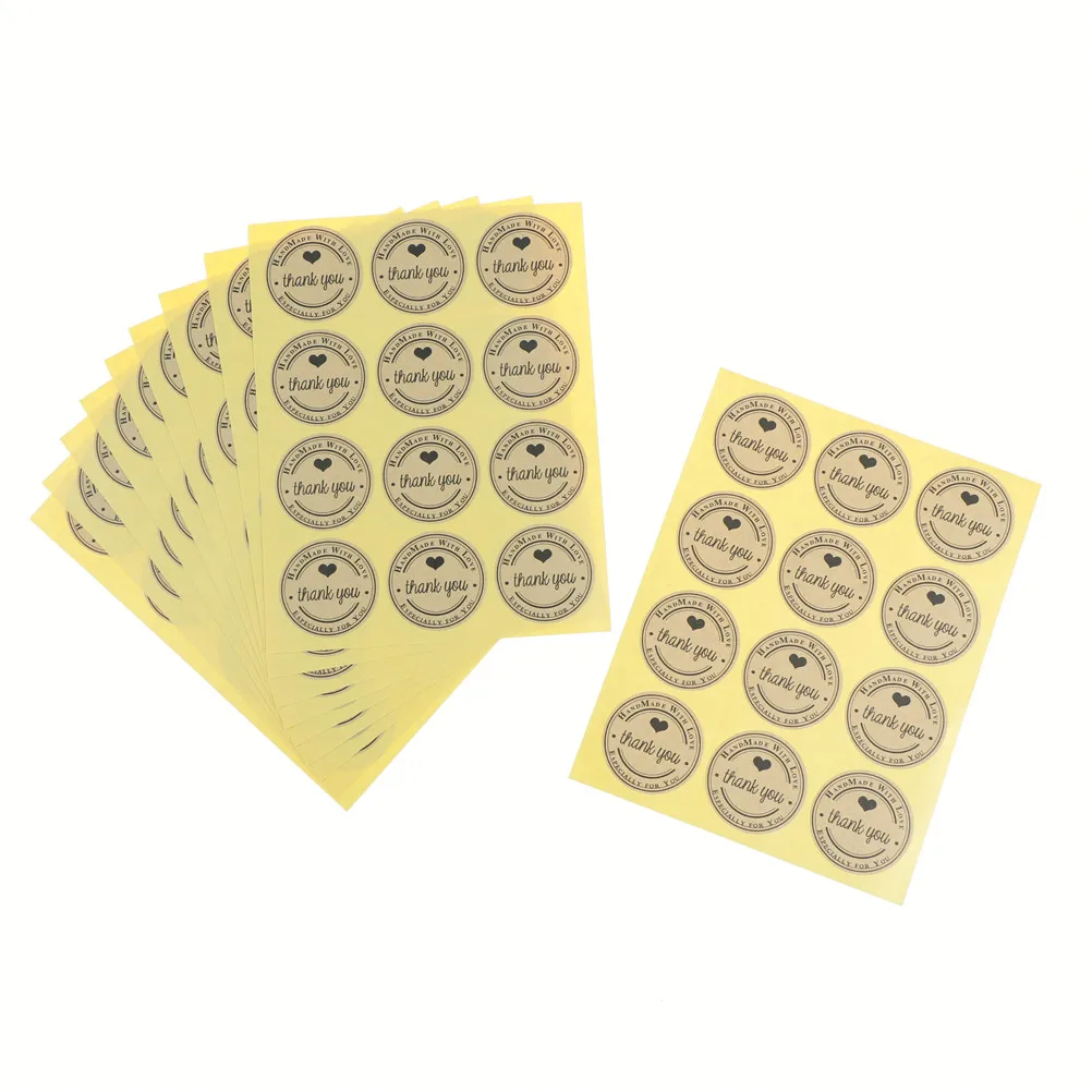 

120 Pcs/10Sheets DIY Handmade Thank You Love Self Adhesive Sealing Stickers Kraft Label Sticker Gift Cake Candy Paper Tags