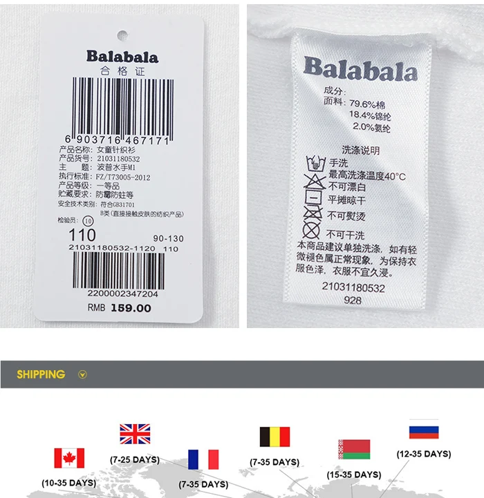Balabala/детская одежда; свитер для девочек; Новинка года; детский пуловер в Корейском стиле; хлопковый свитер с длинными рукавами; сезон весна