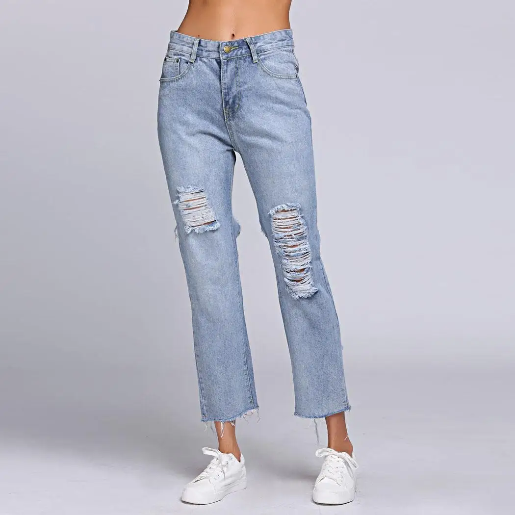 Тонкая талия Distressed Mid ботильоны Длина джинсы | Женская одежда