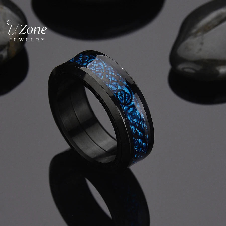 Кольцо на палец из нержавеющей стали с синим и черным драконом|finger ring|ring of powerbrand