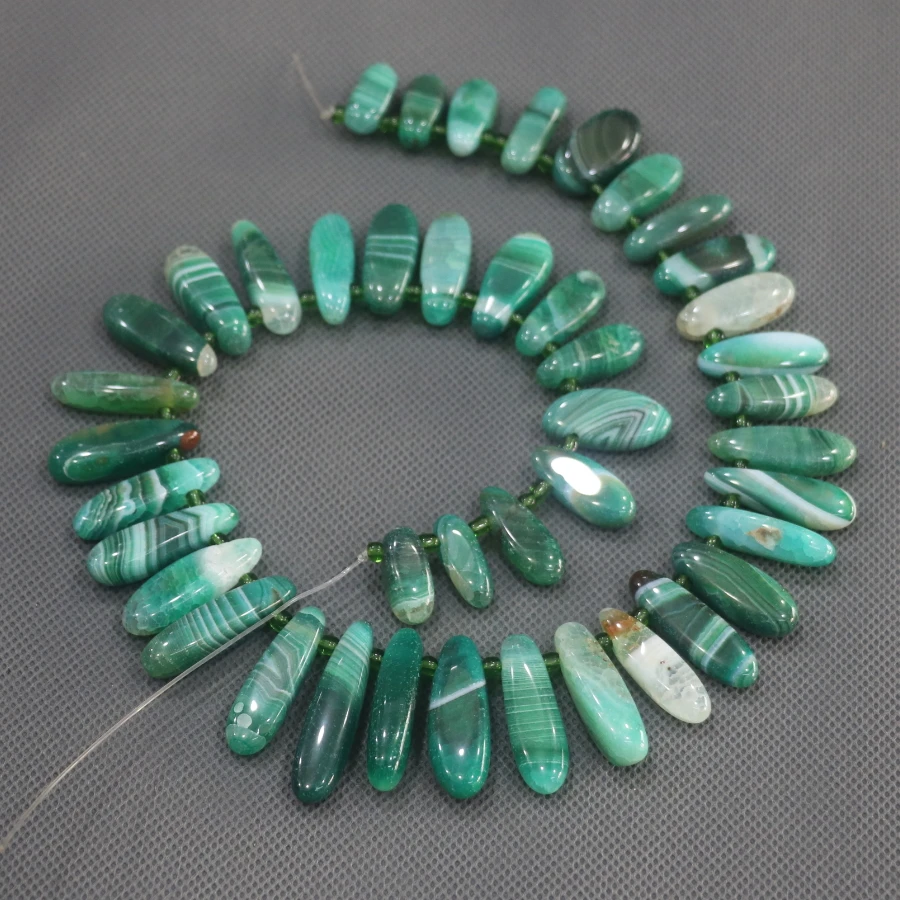 8*15mm 38pcs Green Stone Point Pendant Beaded Natural Druzy Faceted Beads Gems Connector 15.5inch Strand | Украшения и аксессуары