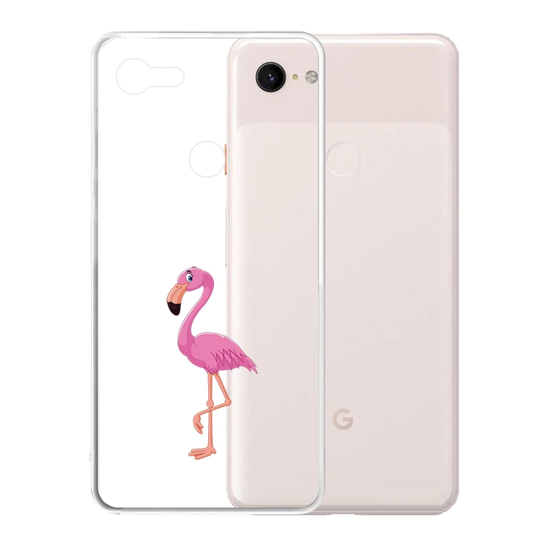 Мягкий силиконовый прозрачный ТПУ чехол для Google Pixel 4 3 XL 3A 2 Прочный с фламинго |