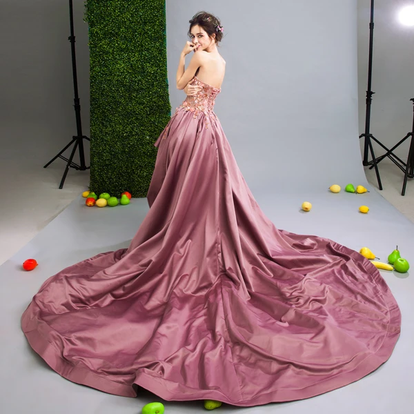 Женское атласное платье SSYFashion кружевное бальное с цветочным рисунком без