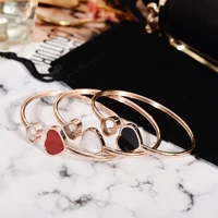 yun ruo fashion jewelry rose gold color luxury red white heart bangle lover cuff 316 l stainless steel woman not fade 2020 hot