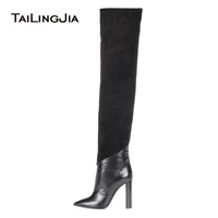 winter boots for women chunky heel over the knee boot ladies pointed toe high heel long boots black faux suede big size shoes