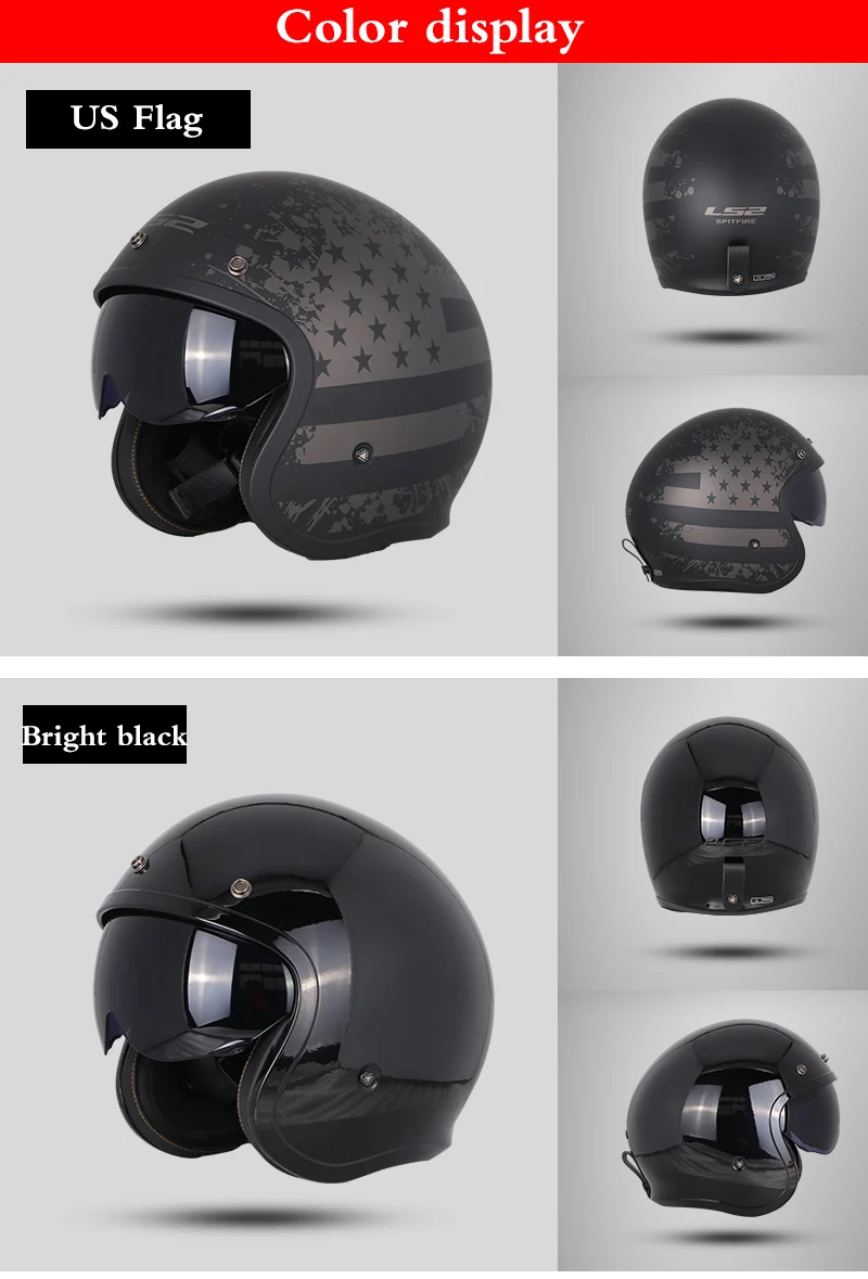 LS2 OF599 Spitfire с открытым лицом винтажный шлем moto rcycle половина 3/4 шлем casco moto винтажный ECE утвержденный размер M-XXXXL