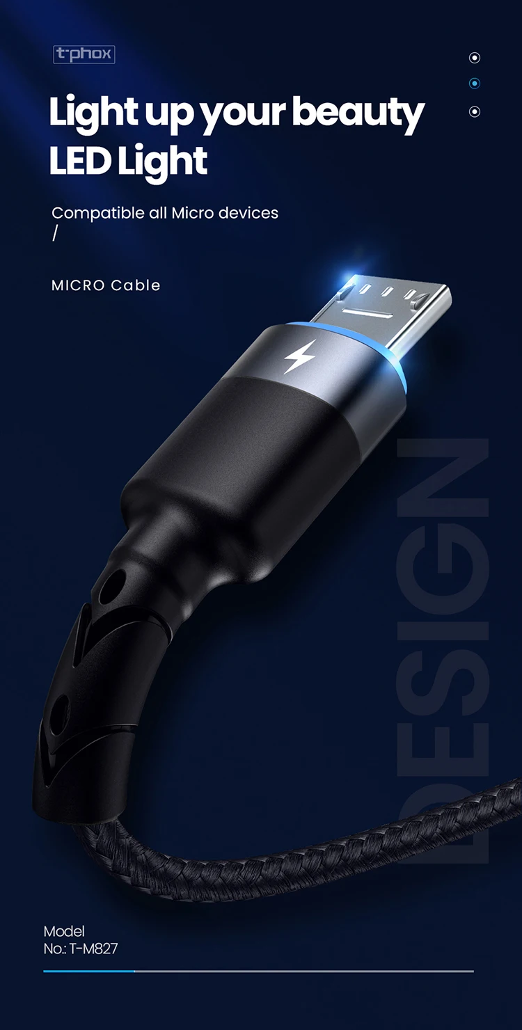 T-phox светодиодный кабель Micro USB 3A Быстрая зарядка и синхронизация данных для samsung huawei Xiaomi LG Andriod кабели для мобильных телефонов
