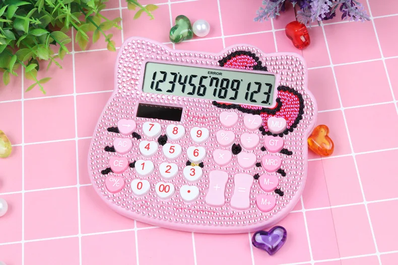 hello kitty Стразы хрусталь бриллиант научный калькулятор солнечной энергии AAA батарея 2в1 источник питания офисные электронные