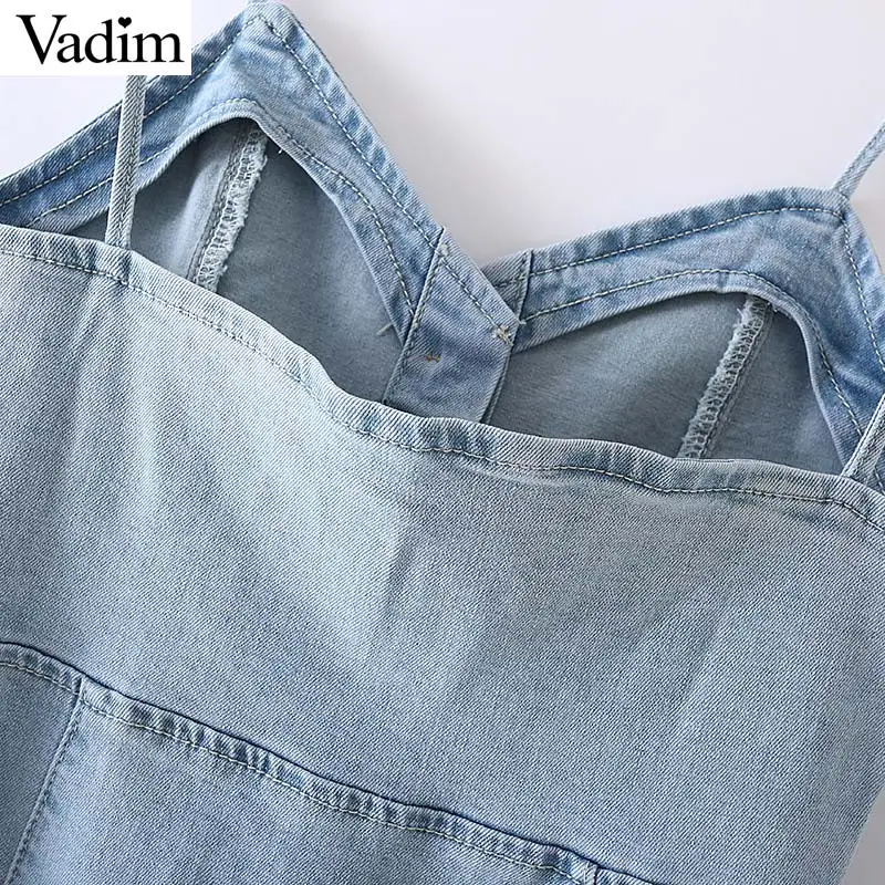 Vadim милый Женский мини платье denims без рукавов на тонких бретелях Женские
