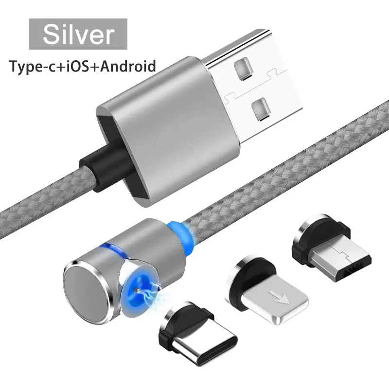 Micro iOS Type-Silve Магнитный кабель для мобильного телефона USB Micro type C Android кабель IOS Синхронизация данных нейлоновая оплетка светодиодный индикатор Магнитный кабель для зарядки 1 м - Цвет: Micro iOS Type-Silve