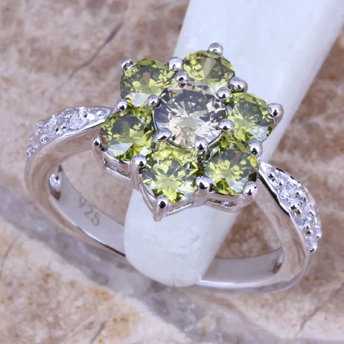 Восхитительный Зеленый Перидот Белый CZ посеребренный штампованный 925 женский