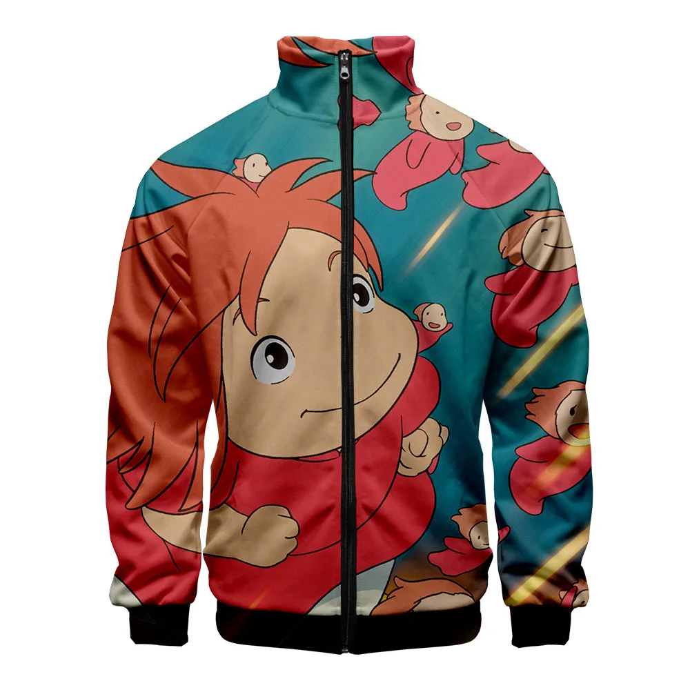 Мужская/Женская куртка на молнии Ponyo с 3D принтом скале воротником стойкой Лидер