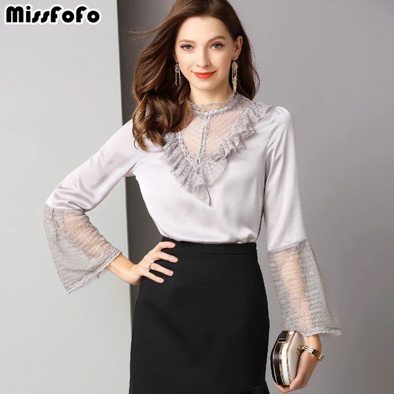 MissFoFo 2019 Новая модная женская офисная рубашка для женщин девять четверть