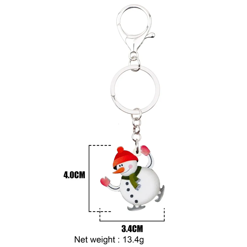 Bonsny акриловый Рождественский брелок для ключей в виде снеговика цепочка